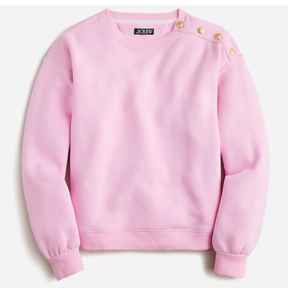 J. Crew Heritage Fleece Cropped Sweatshirt With Buttons in Picador Pink XS